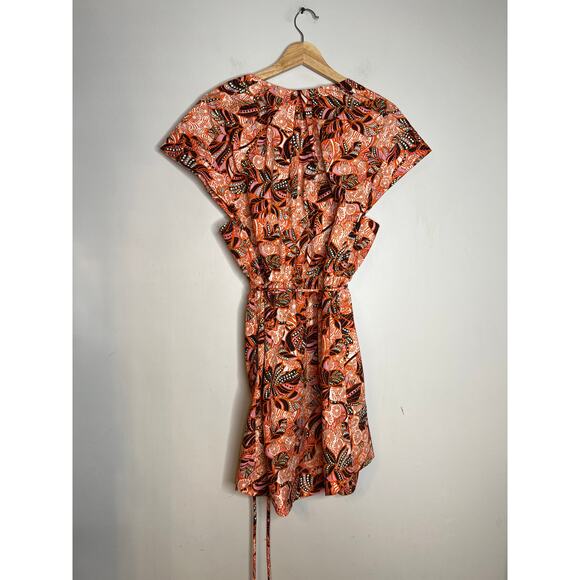 NEW A.L.C. Alice V-Neck Short Sleeve Elastic Waist Orange/Rose Mini Dress - Picture 6 of 7